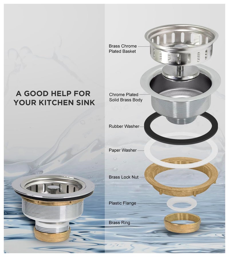 Highcraft Heavy Duty Kitchen Sink Drain Assembly 3-1/2 Inch Stainless Steel Strainer Basket & Stopper, Standard Sink Drain - Image 5